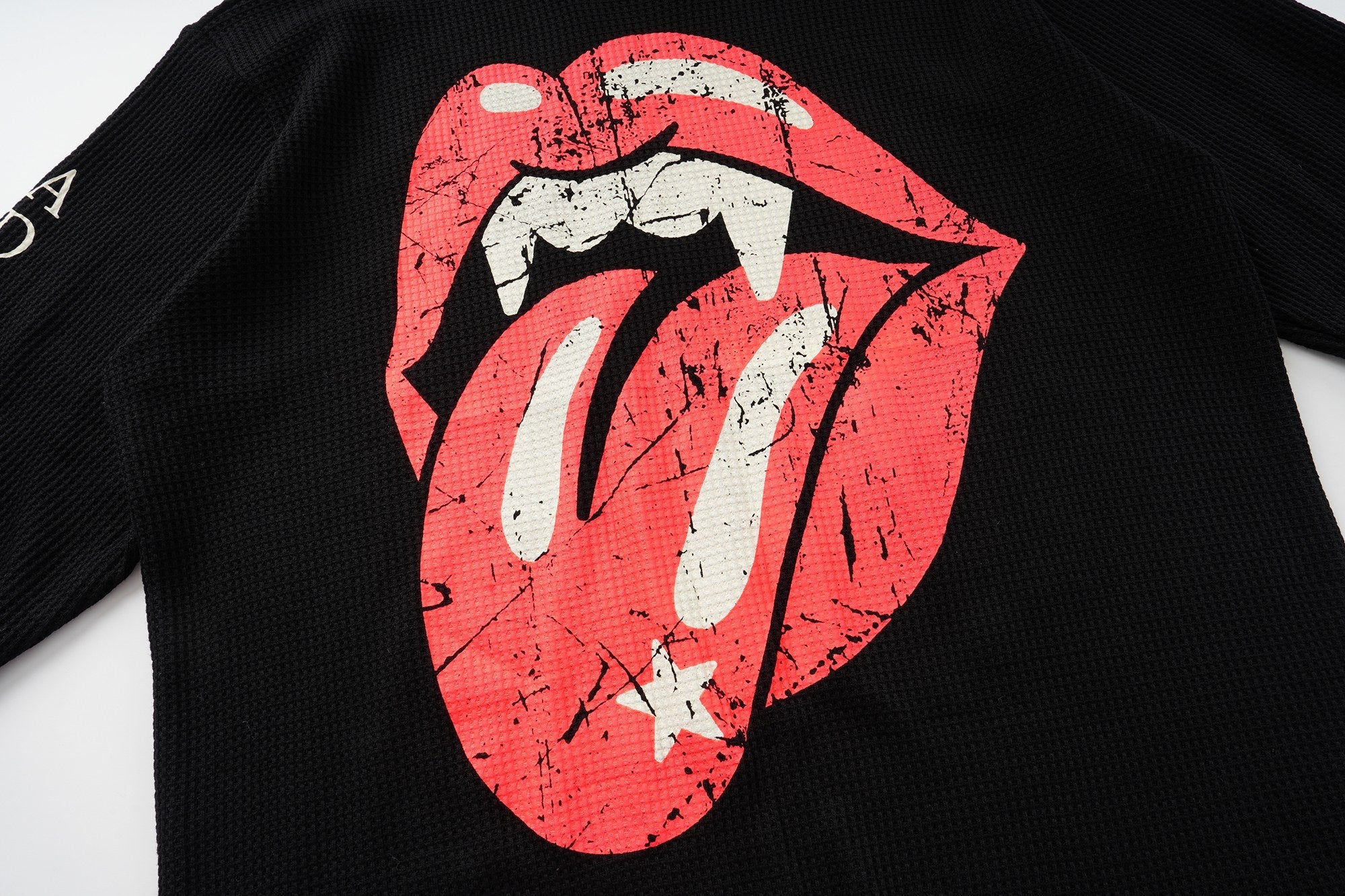 Omirad Waffle Knit Lips Graphic Long Sleeve Tee