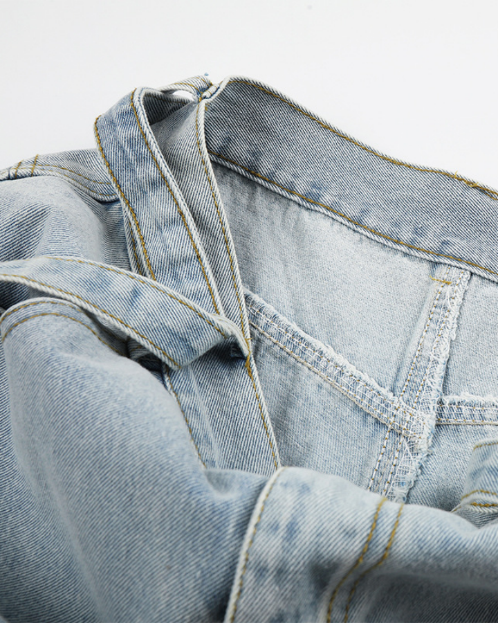 Distressed Strap Wide-Leg Jeans