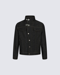 Stand Collar Buckle Denim Jacket