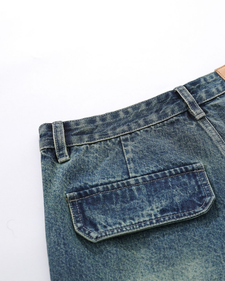 Distressed Multi-Pocket Graphic Denim Shorts