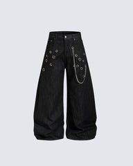 Denim Wide Leg Grommet Versatile Pants