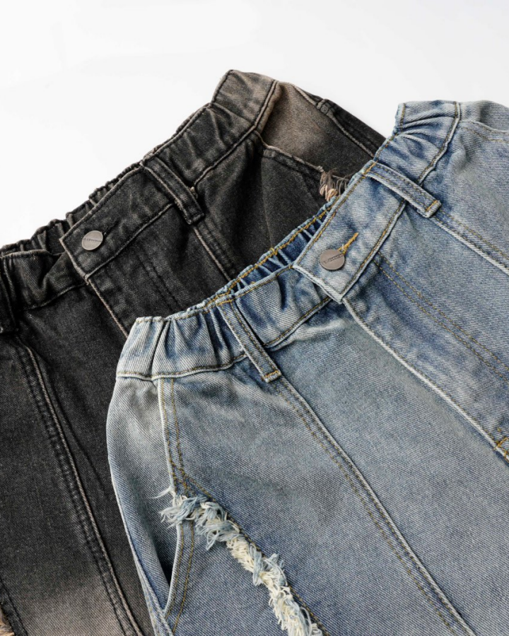 American Retro Wasteland Style Fringed Denim Shorts