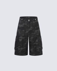 American Style Camouflage Cargo Wide Denim Shorts