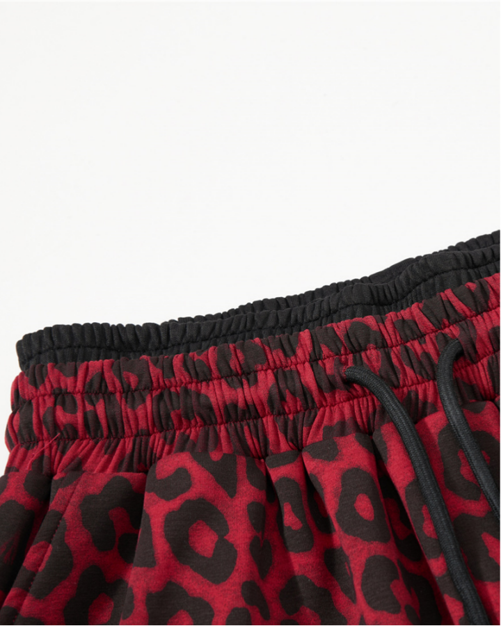 American High Street Style Leopard Print And Letter Print Capri Pants