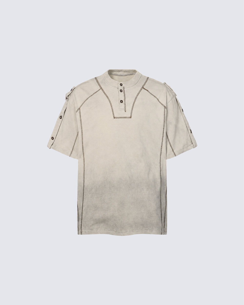 Utility Vintage Contrast Stitch Button Henley New Tee