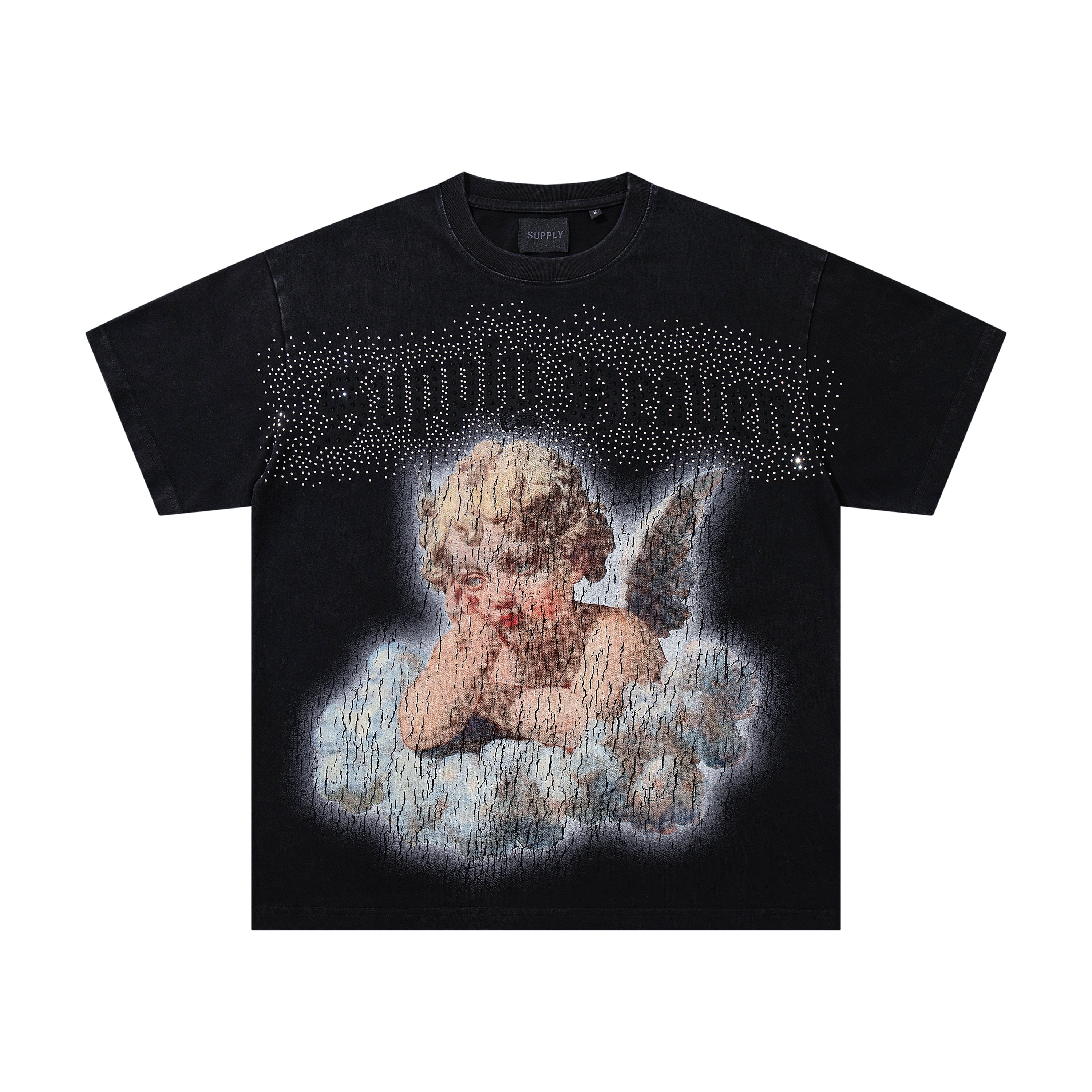 SUPPLY Angel Dragon Flame Graphic Oversized Black T-Shirt