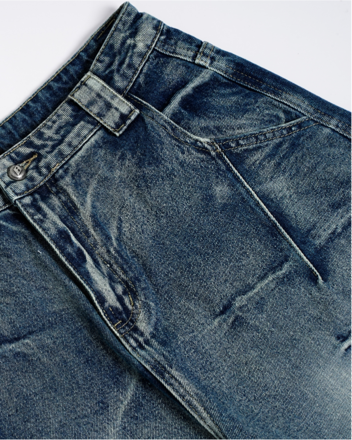 American-Style Distressed Casual Pleated Jeans