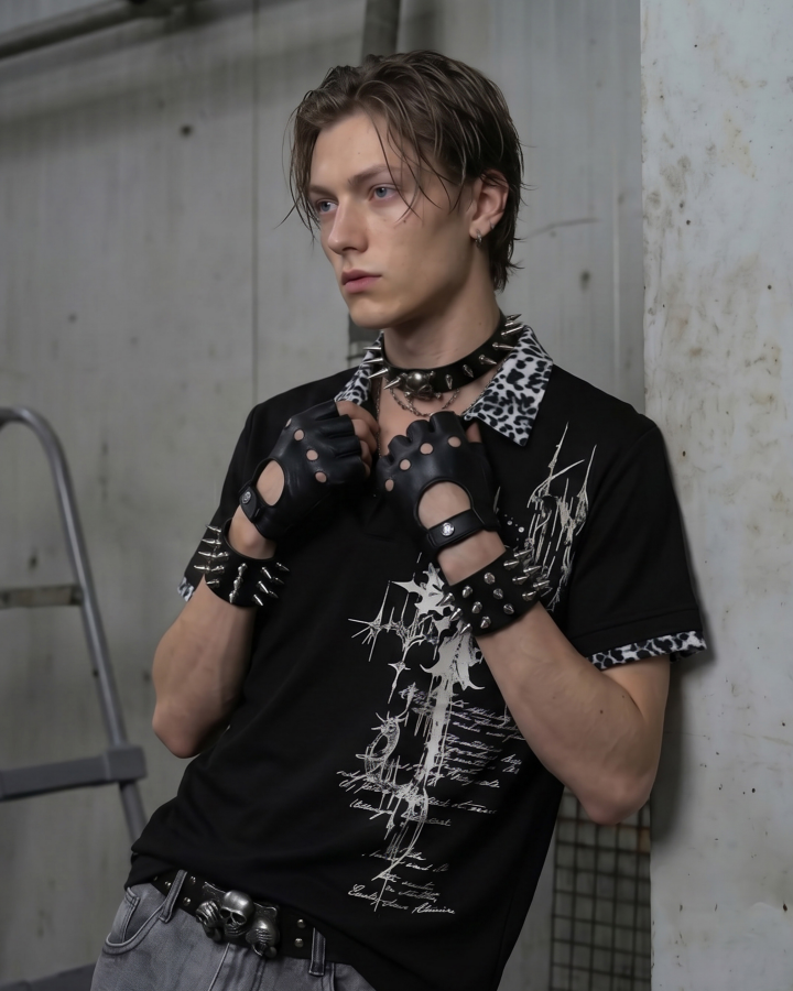 Graphic Print Leopard Collar Polo