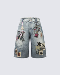 American Y2K Patchwork Denim Shorts