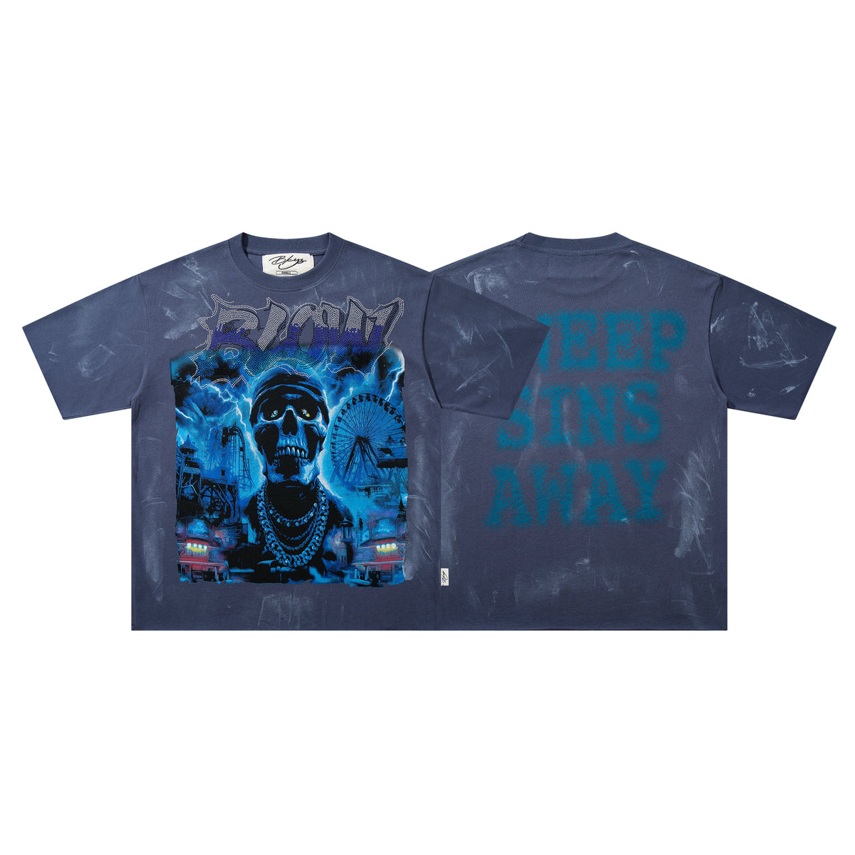 BKYS Carnival Skull Thunder Blue Washed Oversized Graphic T‑Shirt