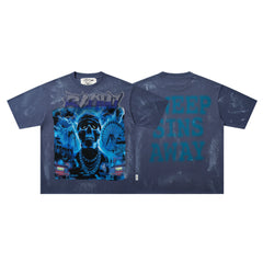 BKYS Carnival Skull Thunder Blue Washed Oversized Graphic T‑Shirt