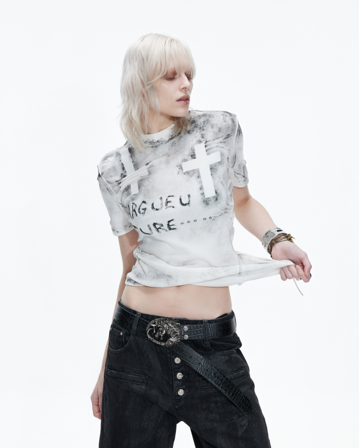 Distressed Gothic Cross Graphic Tee
