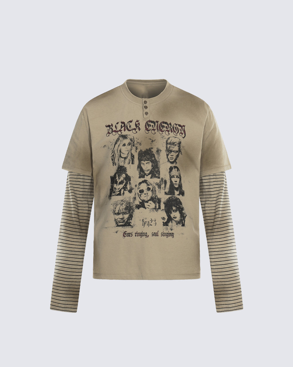 Graphic Print Long-Sleeve Tee with Striped Sleeves