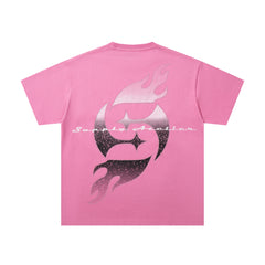 SUPPLY Couple Embrace Dragon Flame Graphic Oversized Pink T-Shirt