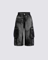 Distressed Workwear Denim Capri Pants