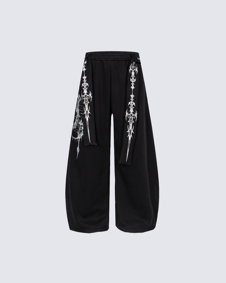 American High-Street Gothic Pattern Wide-Leg Sweatpants
