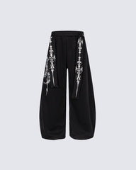American High-Street Gothic Pattern Wide-Leg Sweatpants