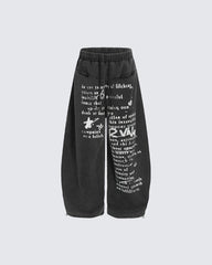 European-American Vintage Letter Print Casual Pants