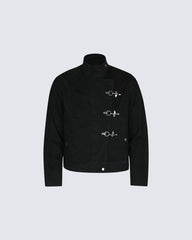 Buckled Stand-Collar Aircraft Buckle Utility Jacket