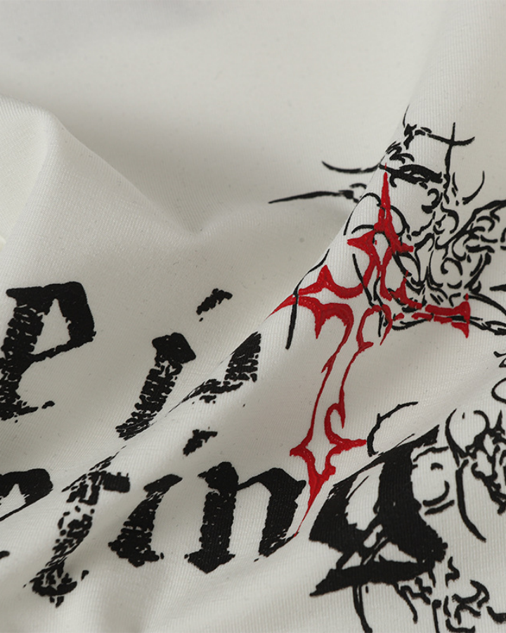 Gothic Graphic Long Sleeve Tee With Lettering