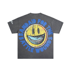 Roughplay Skull Baseball Player Grin Smiley Double‑Sided Distressed Tee
