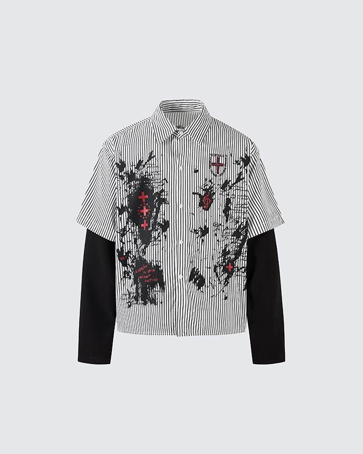Gothic Graffiti Stripe Layered Shirt