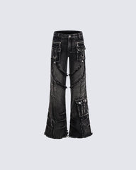 Frayed Flare Denim Cargo Pants