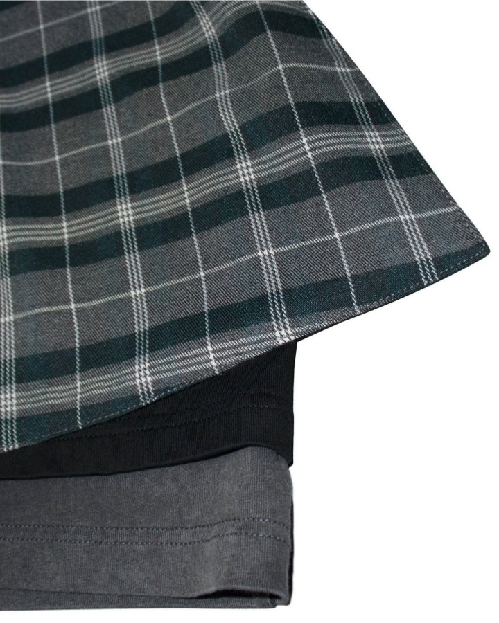 Retro-Inspired  Niche Plaid Faux Two-Piece Short-Sleeved T-Shirt