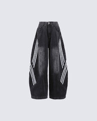 Washed Side Stripe Panel Denim Pants