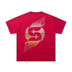 SUPPLY Angel Dragon Flame Graphic Oversized Red T-Shirt