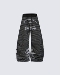 Striped Gothic Graphic Wide Pants