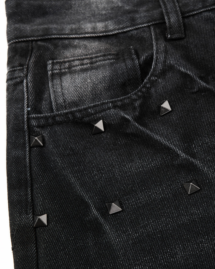 Punk Wide-Leg Denim Pants With Studs