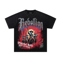 SUPPLY Rebellion Western Cowboy Black Washed Oversized Graphic T‑Shirt