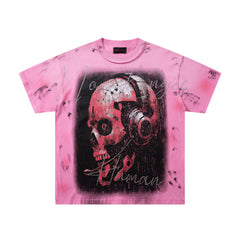 Rare Peace Skull Headphones Grunge Graphic Streetwear Tee