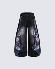 Street-Style Hand-Painted Graffiti Color-Blocked Jeans