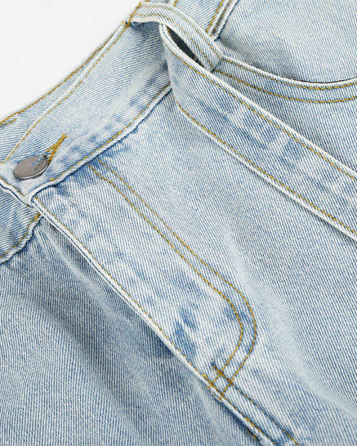 Distressed Strap Wide-Leg Jeans