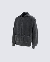 New Simple Solid Color Pocket Knit Sweater