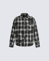 Vintage Distressed Plaid Shirt With Frayed Edges
