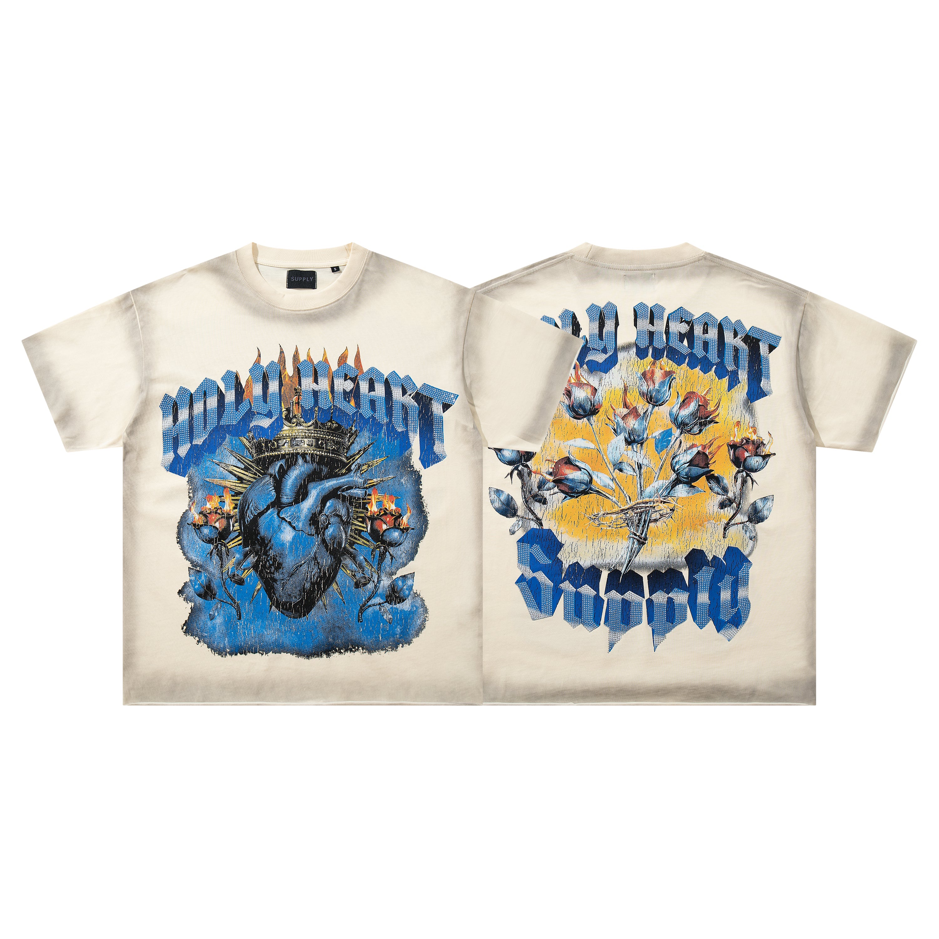 SUPPLY Holy Heart Off‑White Washed Oversized Graphic T‑Shirt