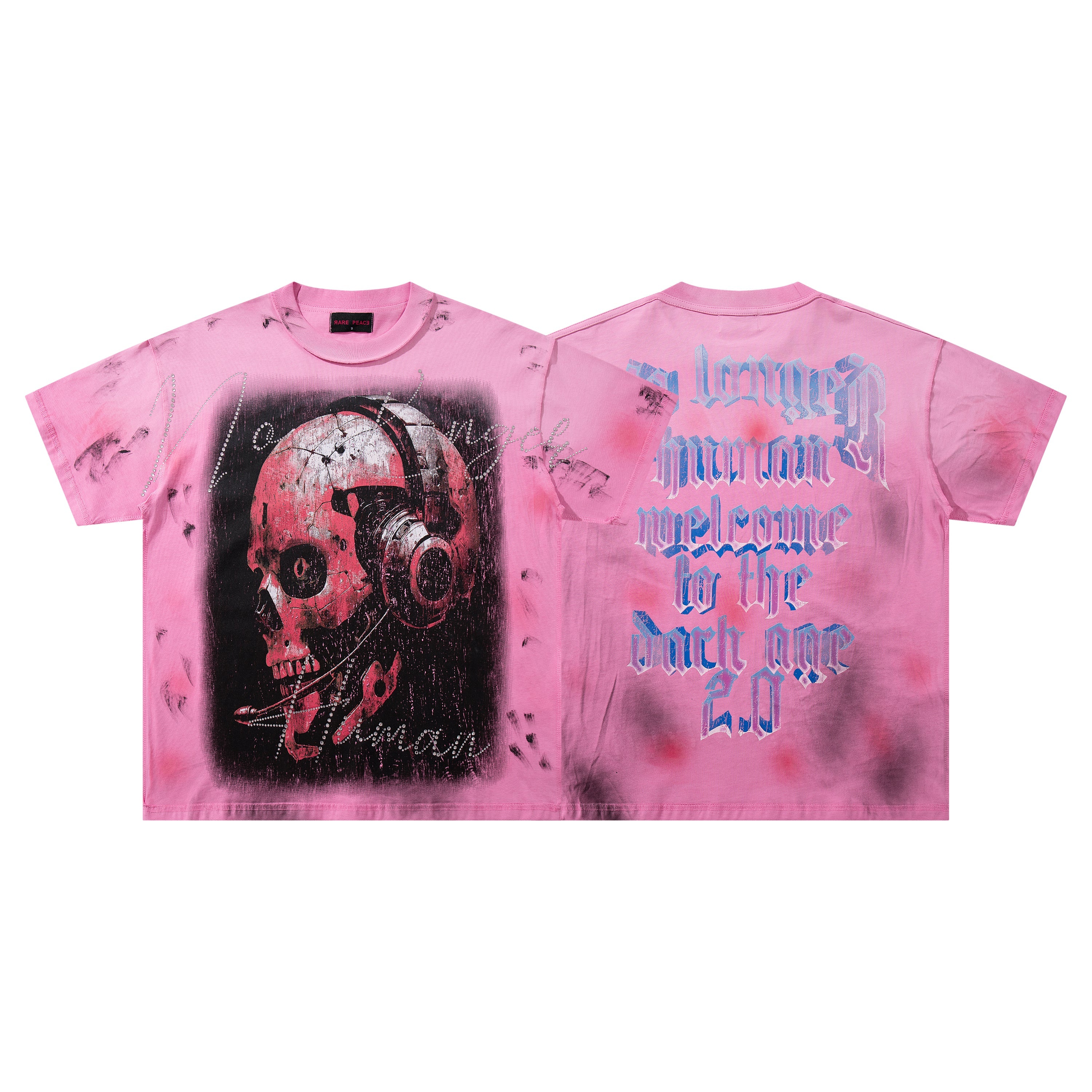 Rare Peace Skull Headphones Grunge Graphic Streetwear Tee