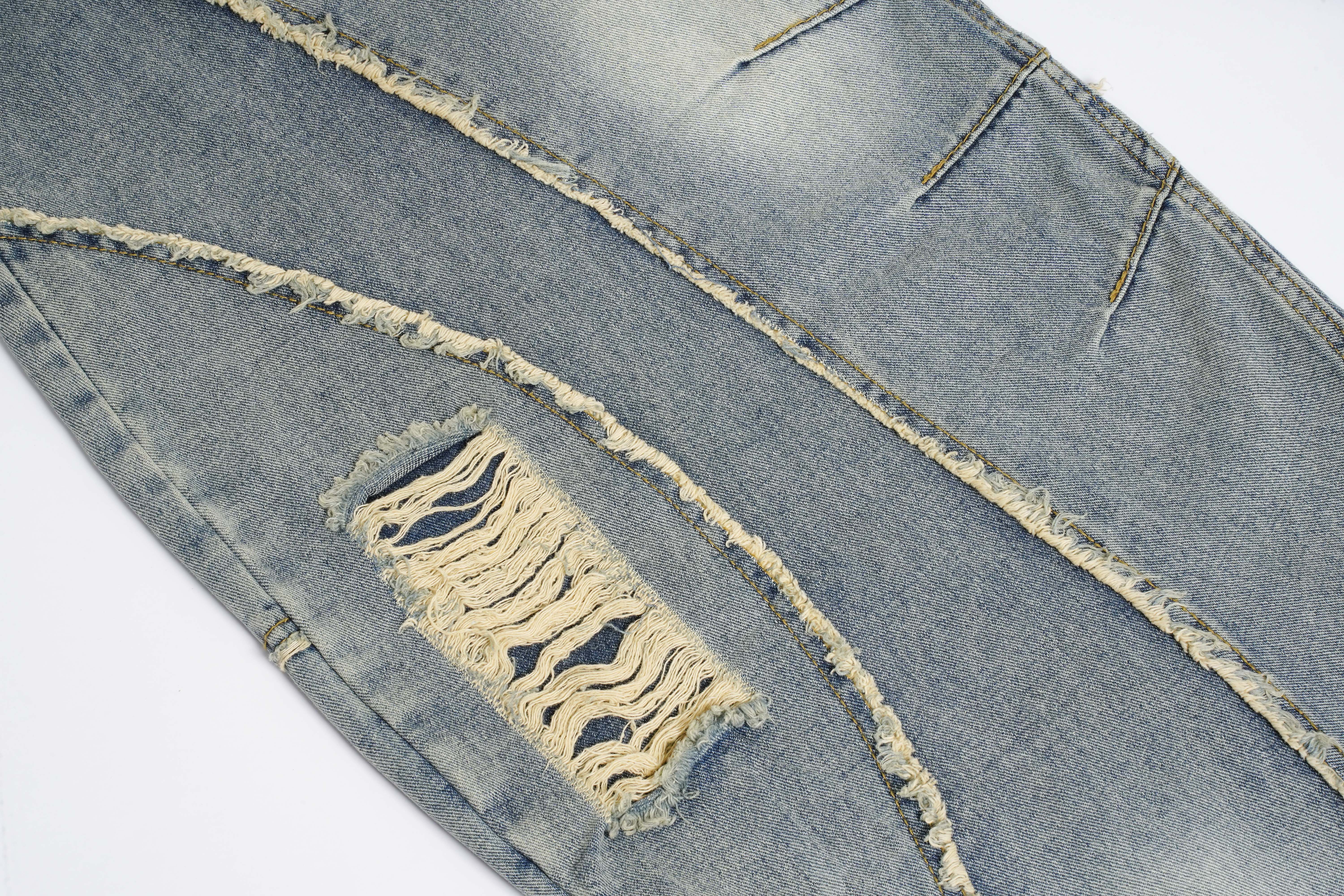 Distressed Wide-Leg Patchwork Jeans