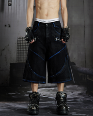 Dark American-Style Cut Studded Cropped Jeans