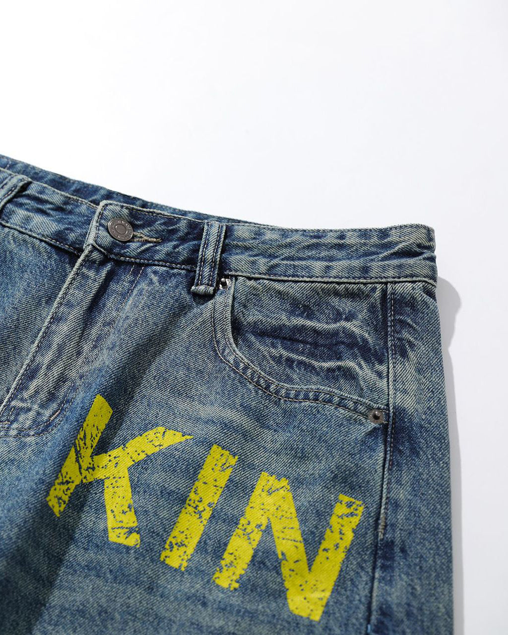 Retro Letter Print Wide-Leg Cargo Jeans