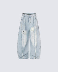 Distressed Strap Wide-Leg Jeans