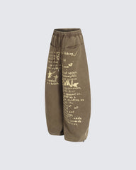 European-American Vintage Letter Print Casual Pants