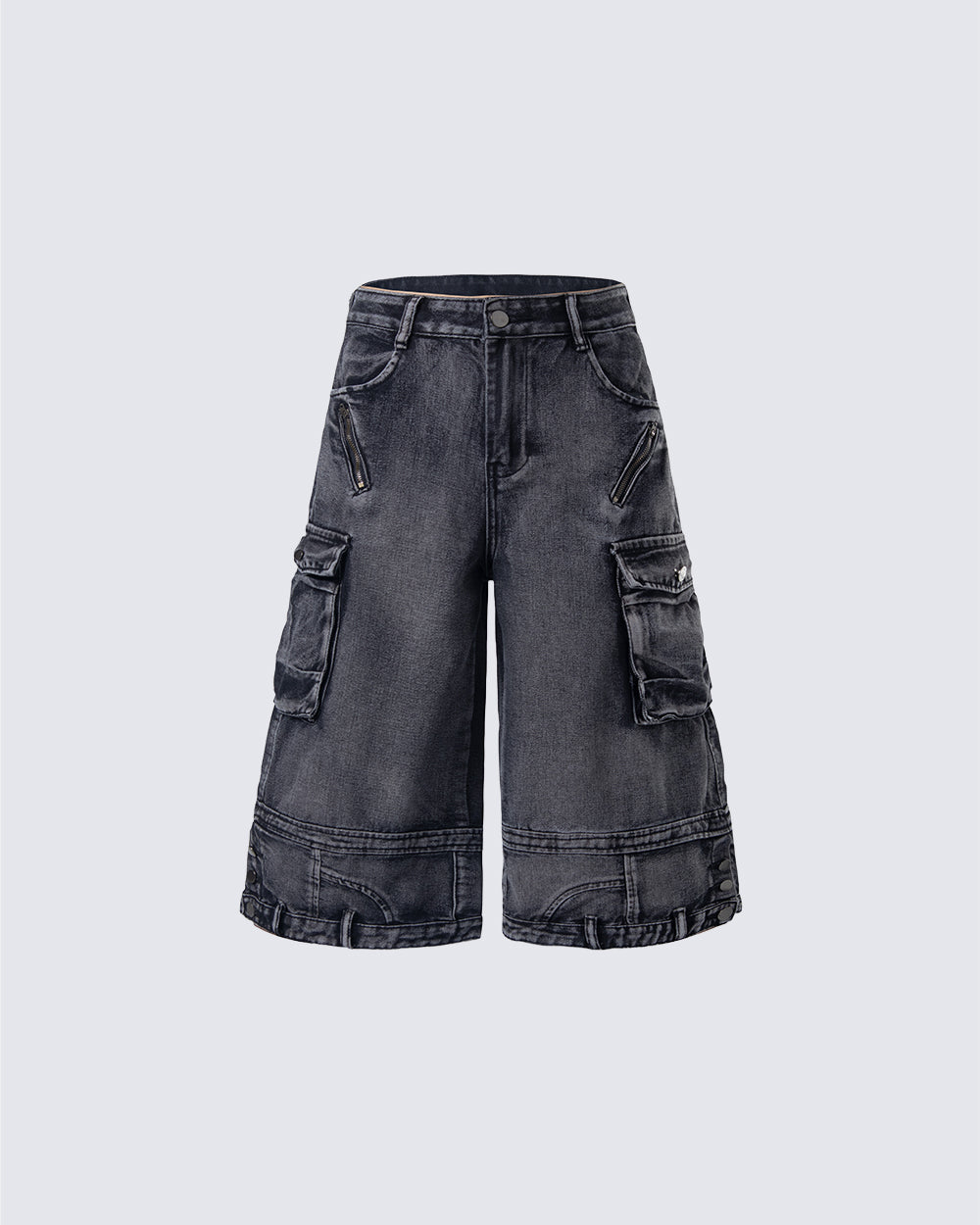 American Inverted Design Washed Cargo Denim Shorts