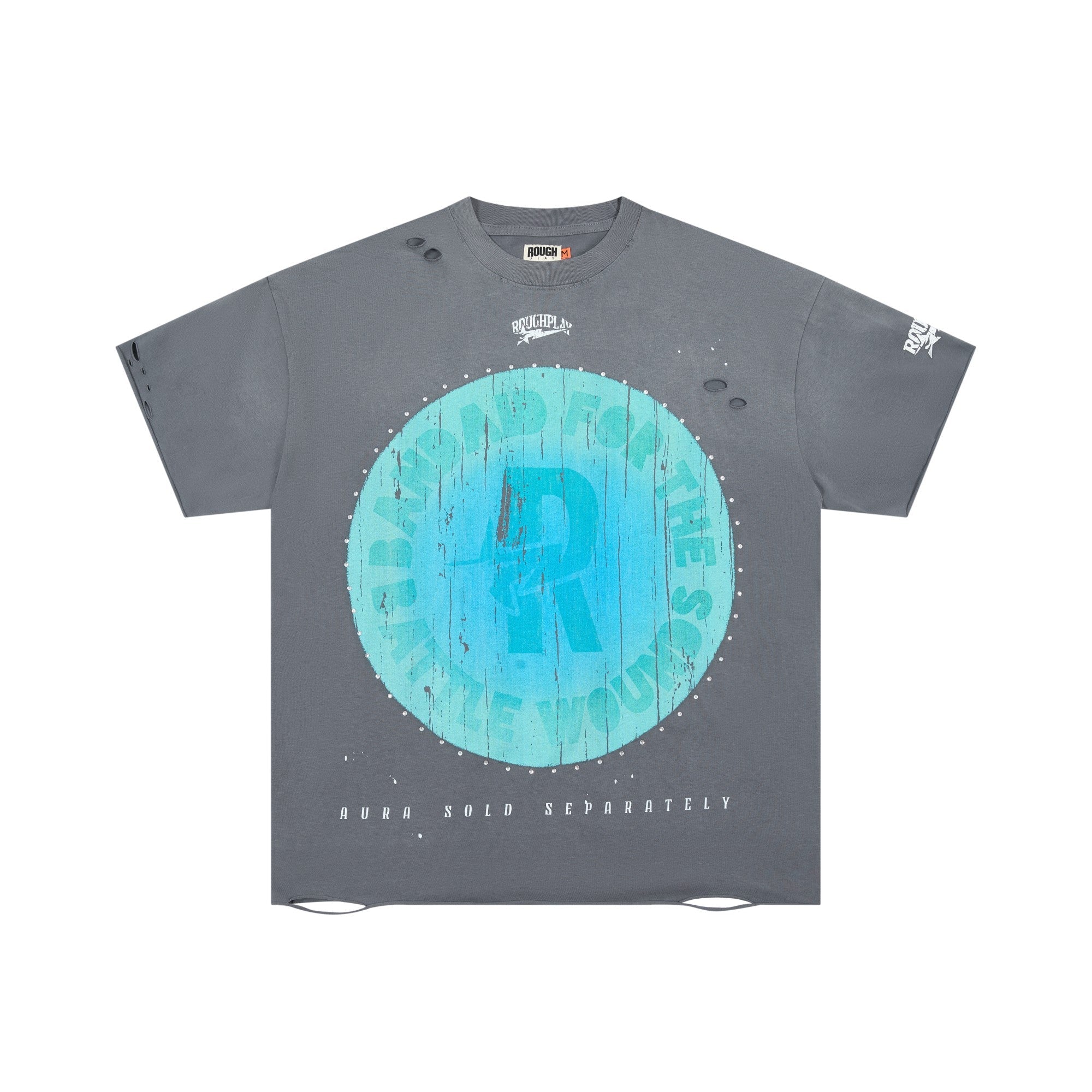 Roughplay Worldwide Circular Gradient Logo Double‑Sided Distressed Tee