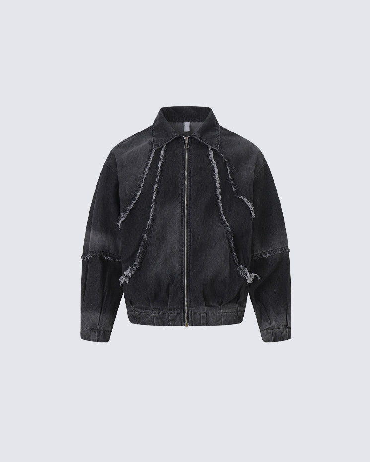 Hip-Hop Shoulder-Padded Denim Jacket