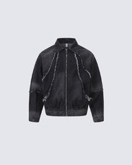 Hip-Hop Shoulder-Padded Denim Jacket