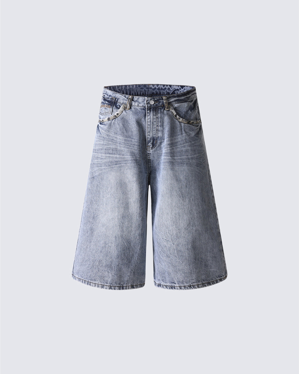 Punk Leopard Patch Embroidered Wide Denim Shorts